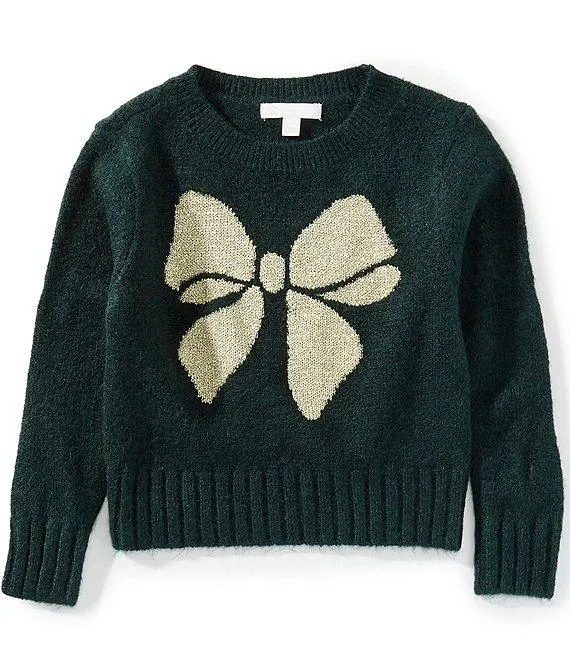 Little Girls Long Sleeve Glitter Bow Sweater
