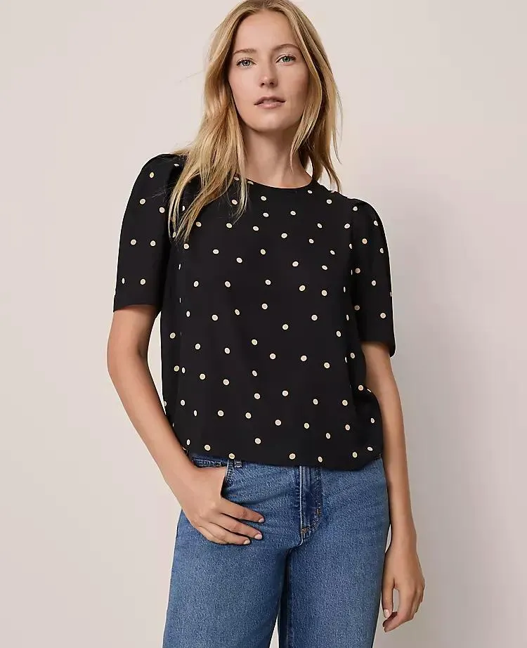Dotted Puff Sleeve Blouse