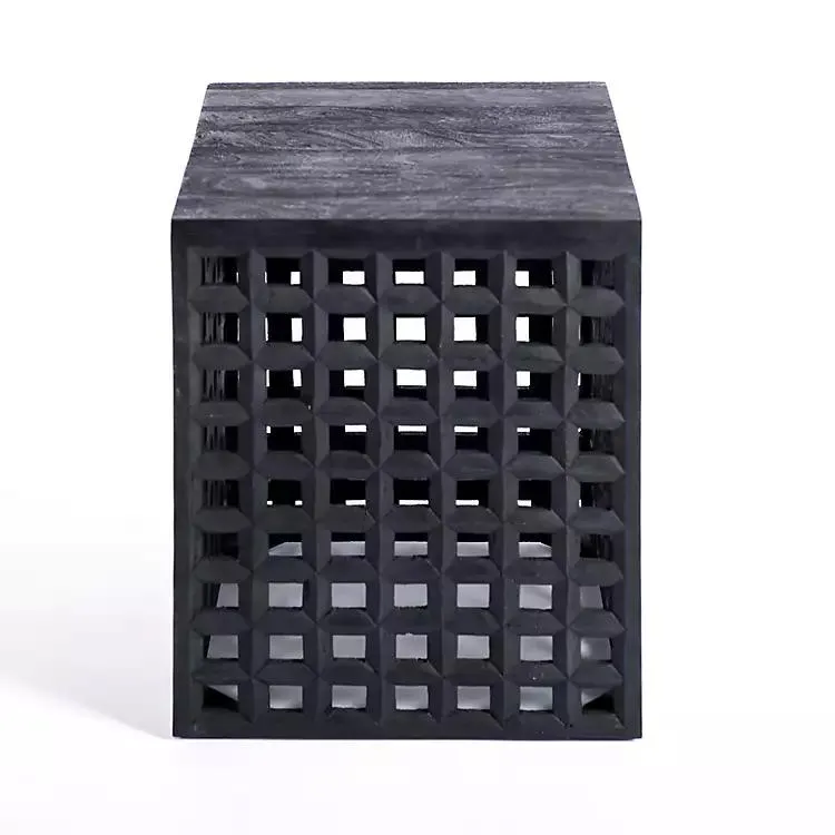 Black Wood Grid Side Table