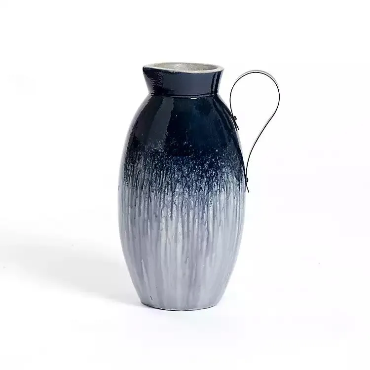 Blue Drip Ceramic Pitcher Vase, 15 in.