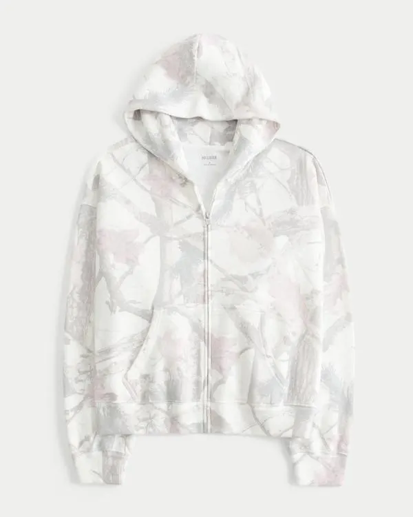 Oversized Camo Zip-Up Hoodie