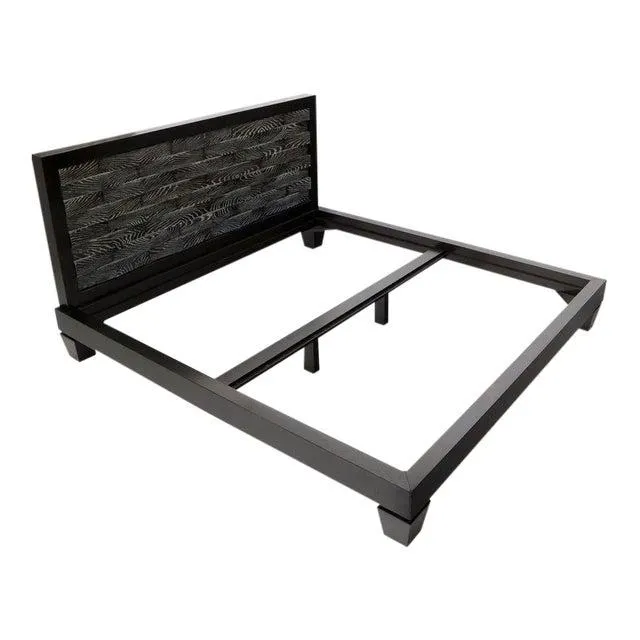Large Large King Size Black Lacquer Cerused Oak Bed Headboard