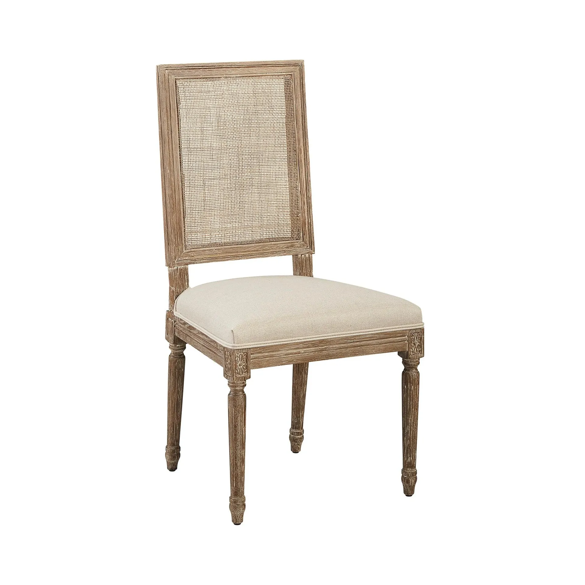 Rattan Back Linen and Oak Dining Chair - Set of 2