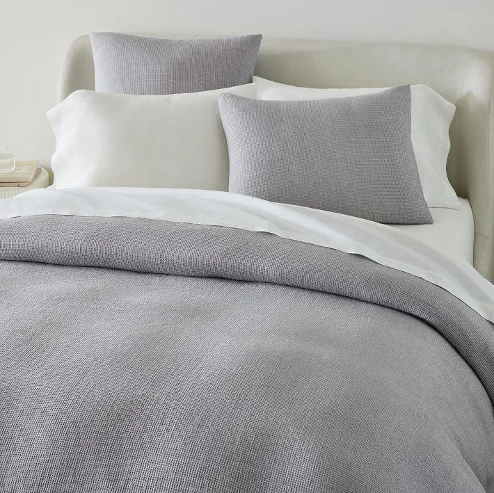 European Flax Linen Mini Waffle Duvet Cover & Shams - Clearance