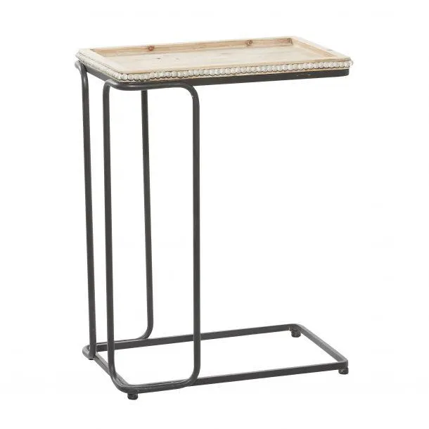 industrial 13" Wood Accent Table with Black Metal Base by Marisol + Daisy - Black