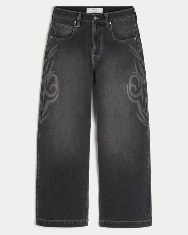 Washed Black Graphic Super Baggy Jeans