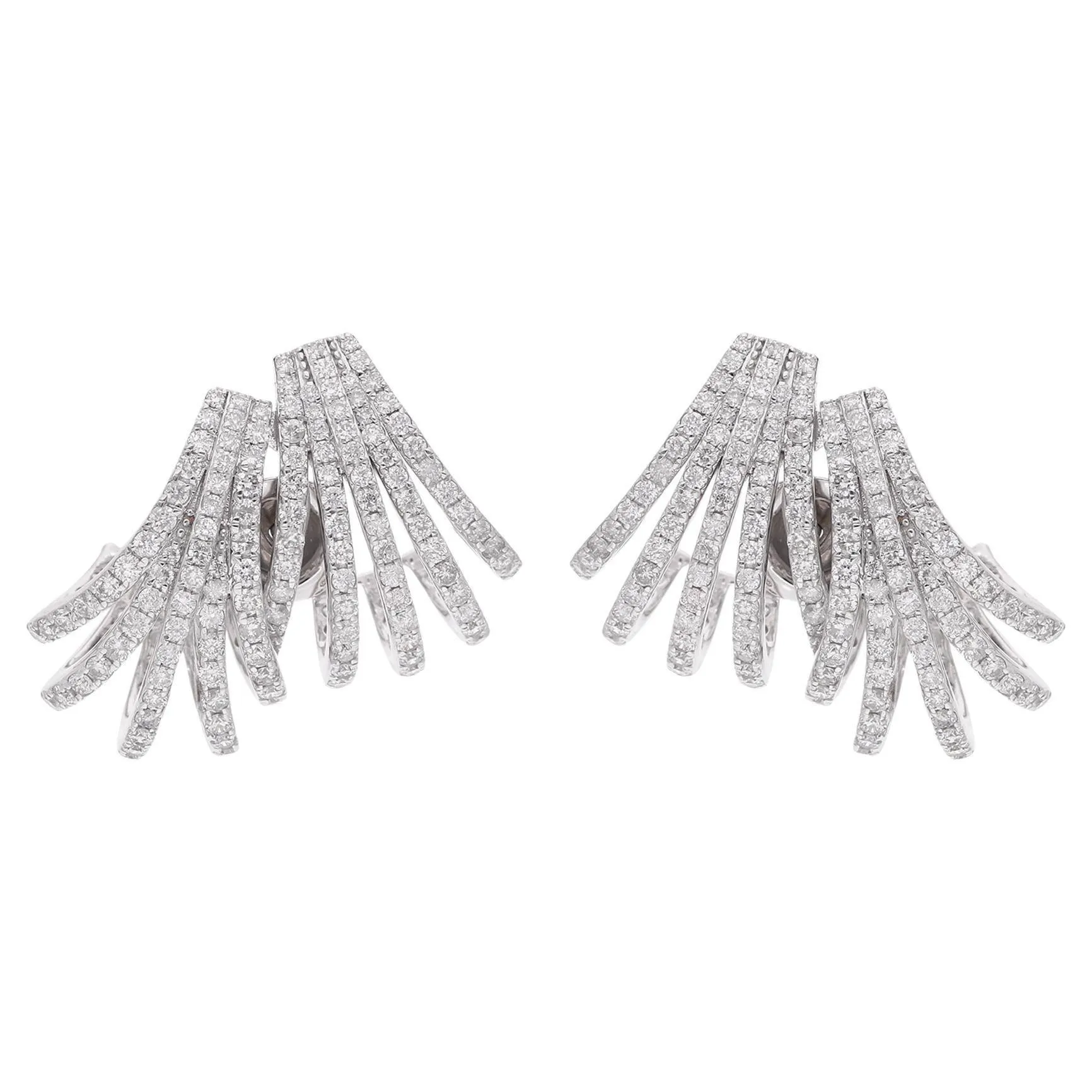 3.9 Carat Diamond Pave Multi Layer Ear Cuff Earrings 14 Karat White Gold Jewelry