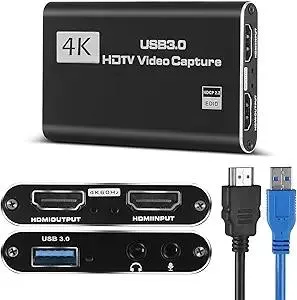 4K HDMI Video Capture Card, Gaming Capture Card with Microphone, Full HD 1080P 60FPS USB Video Capture Device