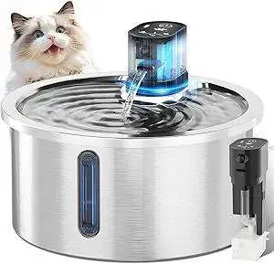Wireless Cat Water Fountain Stainless Steel Automatic Pet Water Dispenser 4000mAh Battery Operated 3.2L/108oz Large Capacity Water Fountains for Cats Dogs