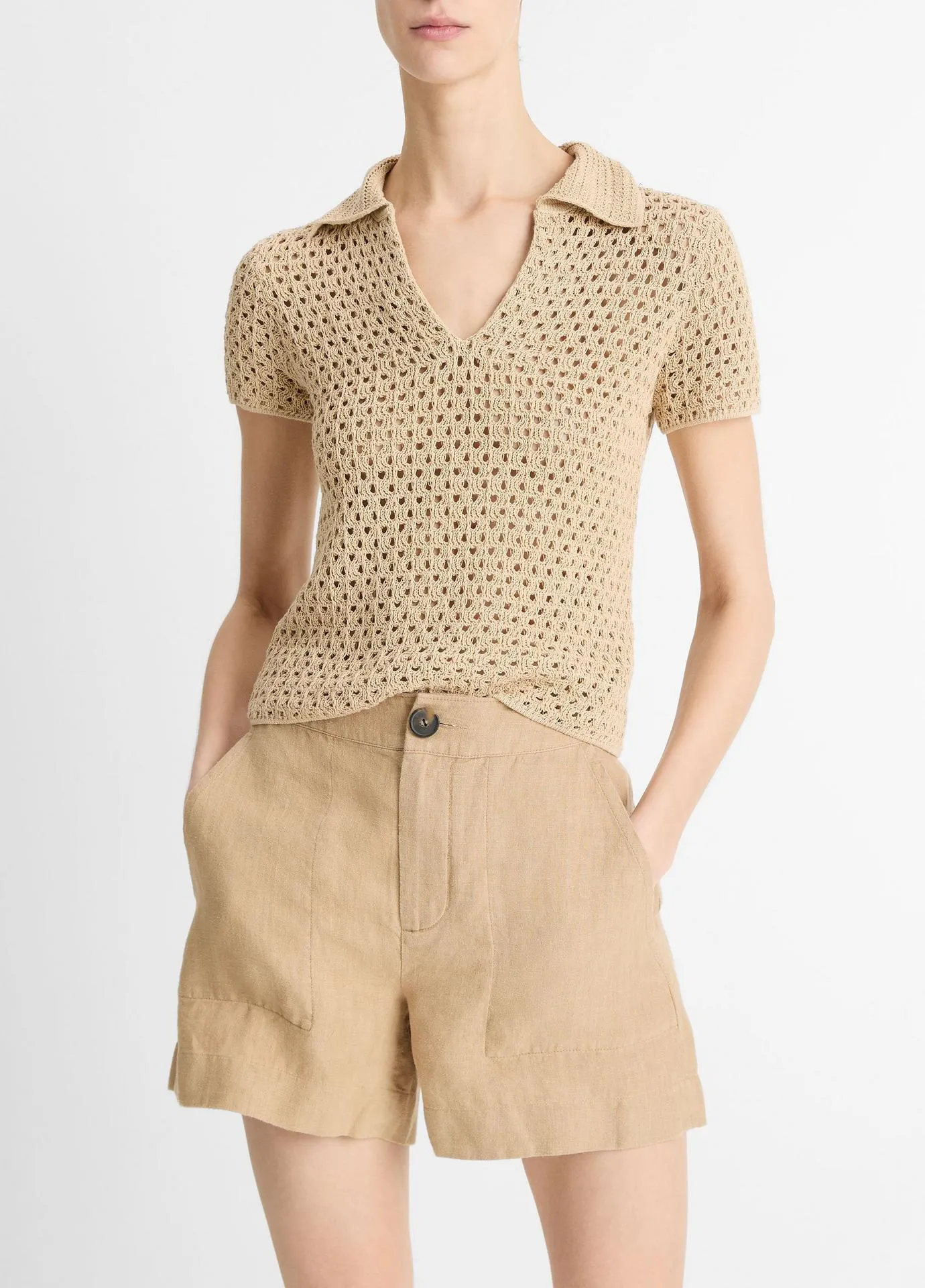 Macramé Cotton Polo Sweater