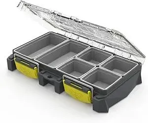BUZBE Colony 8T (Thin) Modular Tackle Box, Customizable Waterproof Tackle Box, Plastic Organizer Box, Fishing Tackle Storage, Small Parts Box, Terminal Tackle Storage, Grey and Yellow