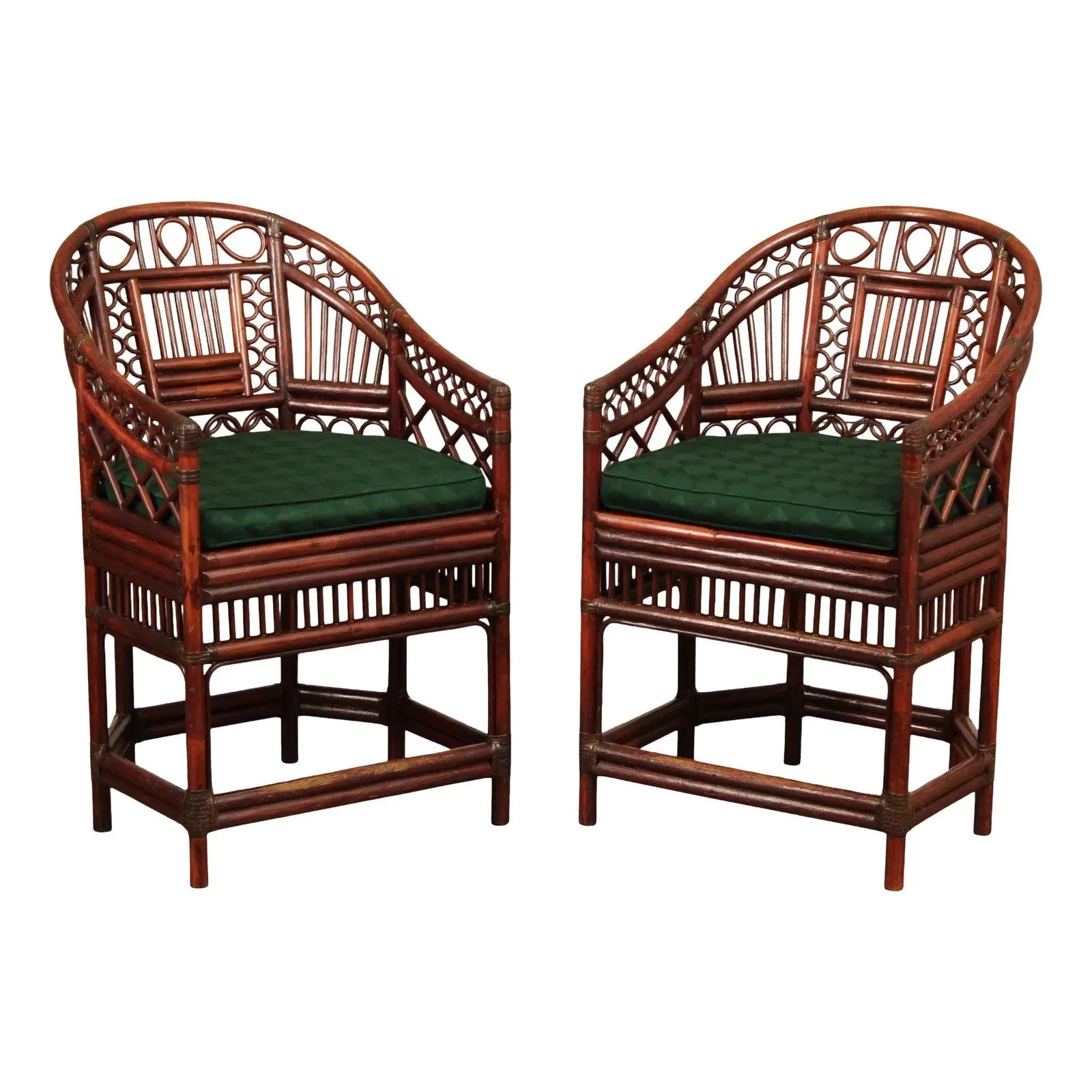 Mid Century Brighton Pavilion Style Pair of Caned Bamboo Armchairs