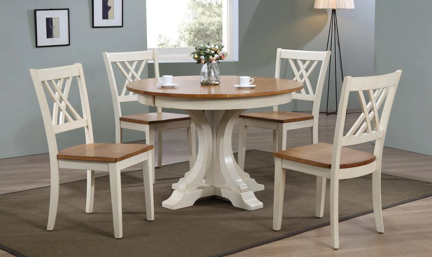 Iconic Furniture Deco Antiqued Caramel Biscotti 5-Piece Dining Set With Double X-Back