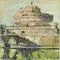 Pino Romanò, View of Castel Sant'Angelo, Rome, Oil Painting, 1990s