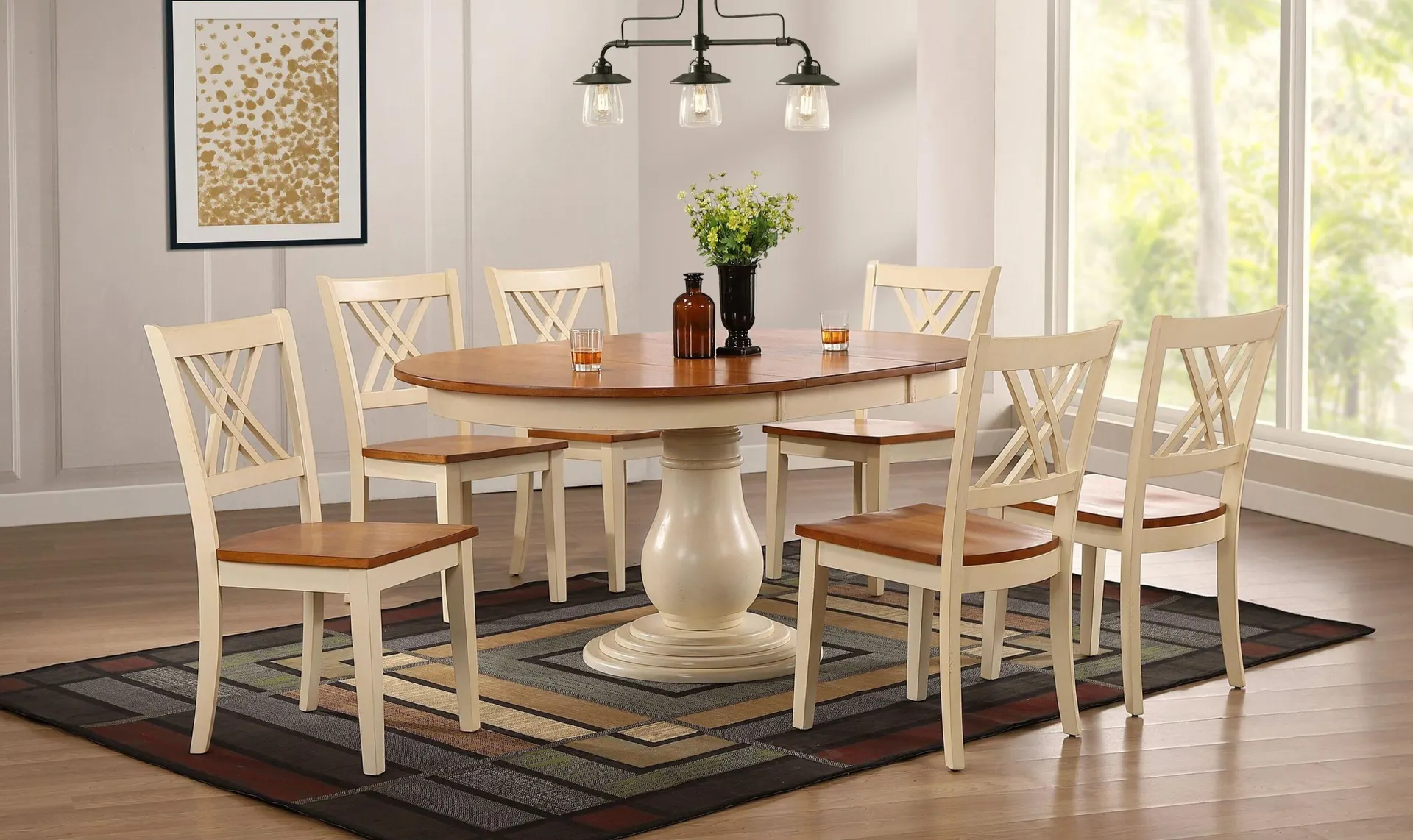 Iconic Furniture Bella Antiqued Caramel & Biscotti Double X-Back 7-Piece Dining Set