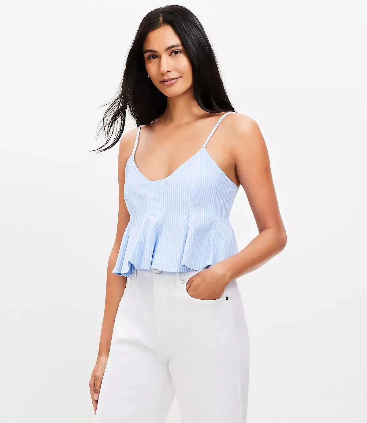 Striped Poplin Pleated Flare Cami