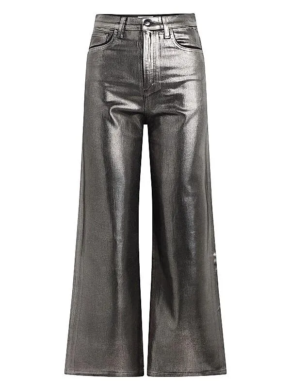 The Mia Foiled Wide-Leg Ankle Crop Jeans