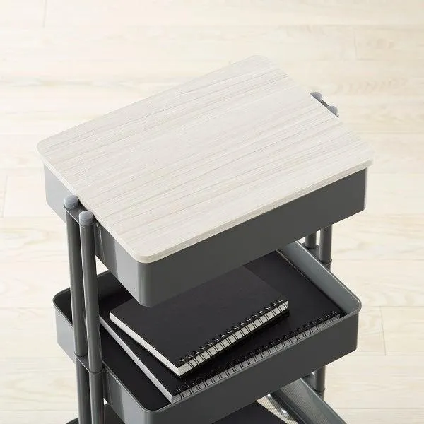 Aspen Wood 3-Tier Rolling Cart Lid