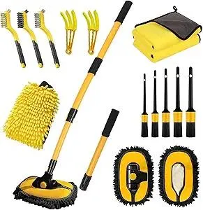 Car Wash Brush with Long Handle, 55 inch Car Wash Mop Car Wash Kit Mitt Retractable Bent Pole Car Wash Brush for Cars RV Truck Boat