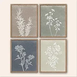 Framed Boho Wall Art Set of 4 for Wooded Minimalist Botanical Print Wall Art for Rustic Vintage Farmhouse Home Kitchen Wall Decor (Brown, 11x14)
