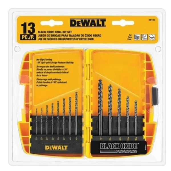 DW1163 Drill Bit Set, 13-Piece, Black Oxide