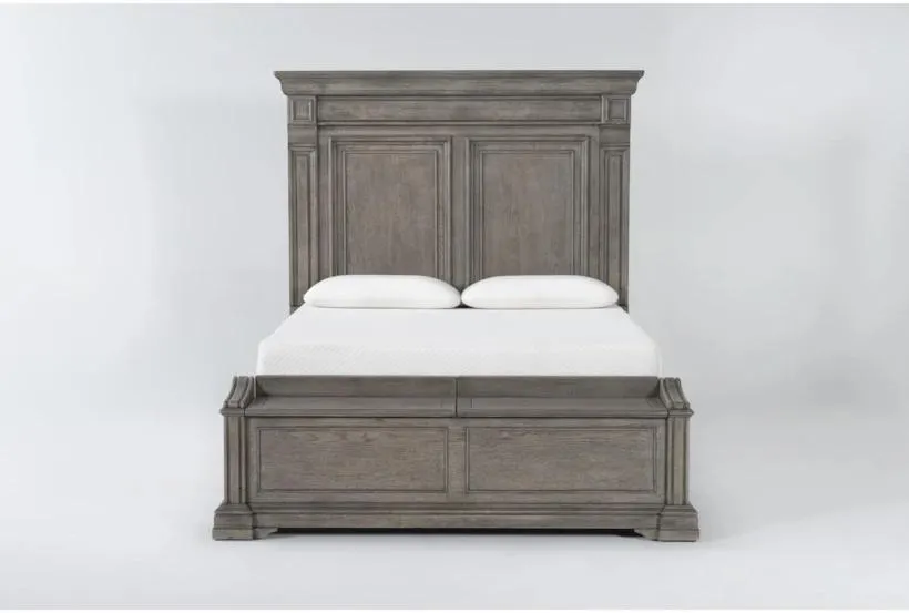 Adriana Grey Queen Wood Panel Bed with Footboard Storage