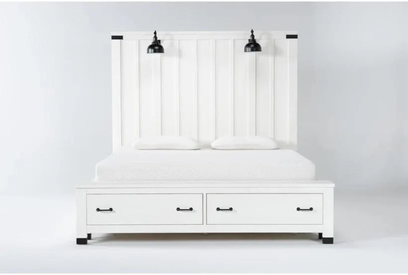 Wade White Queen Wood Panel Bed with Footboard Storage