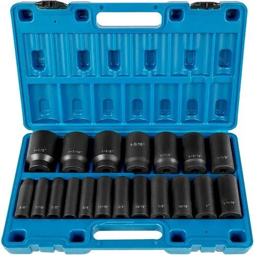 VEVOR Impact Socket Set 1/2 Inches 19 Piece Impact Sockets, Deep Socket, 6-Point Sockets, Rugged Construction, Cr-V, 1/2 Inches