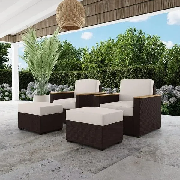 4-Piece Palm Springs Outdoor Rattan Armchair and Ottoman Set with Cushions by Homestyles