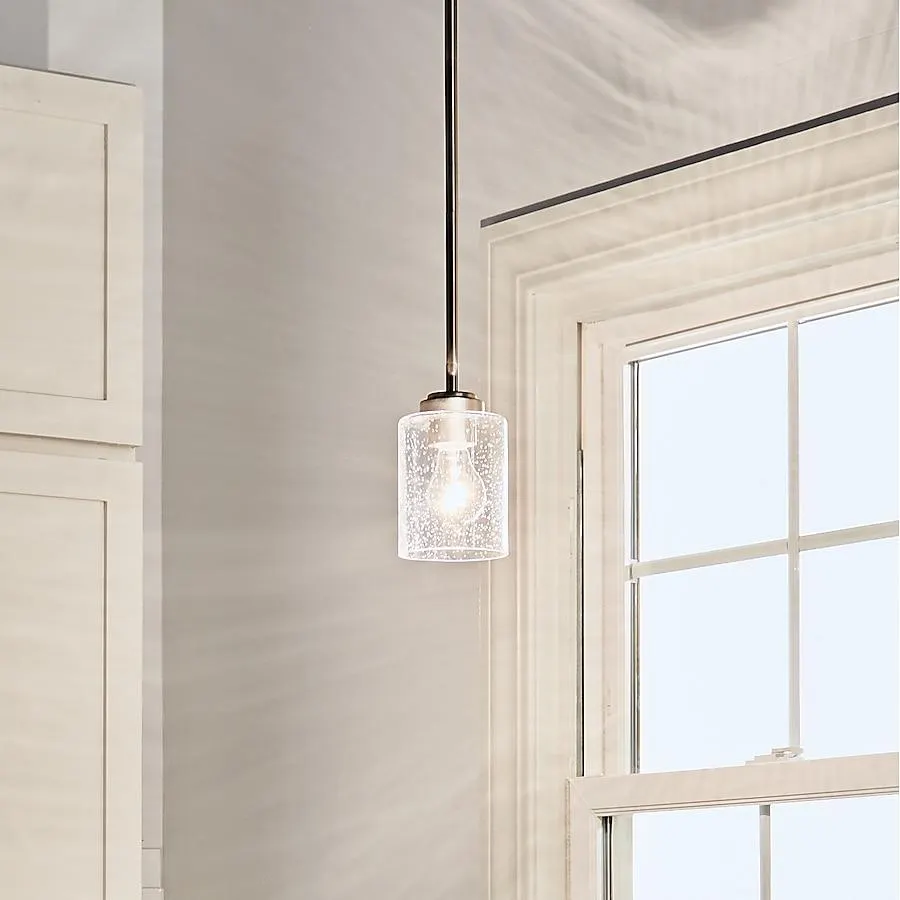 Kichler Winslow 1 -Light Brushed Nickel Modern/contemporary Seeded glass Cylinder Mini Hanging Pendant light