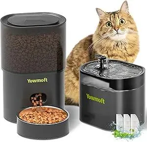 Automatic Cat Feeder & Fountain, 3L Timed Dry Food Dispenser, 10 Portions 1-4 Daily Meals, Auto Feeder with Desiccant Bag, Water Dispenser with Filter, Wire or Battery Powered