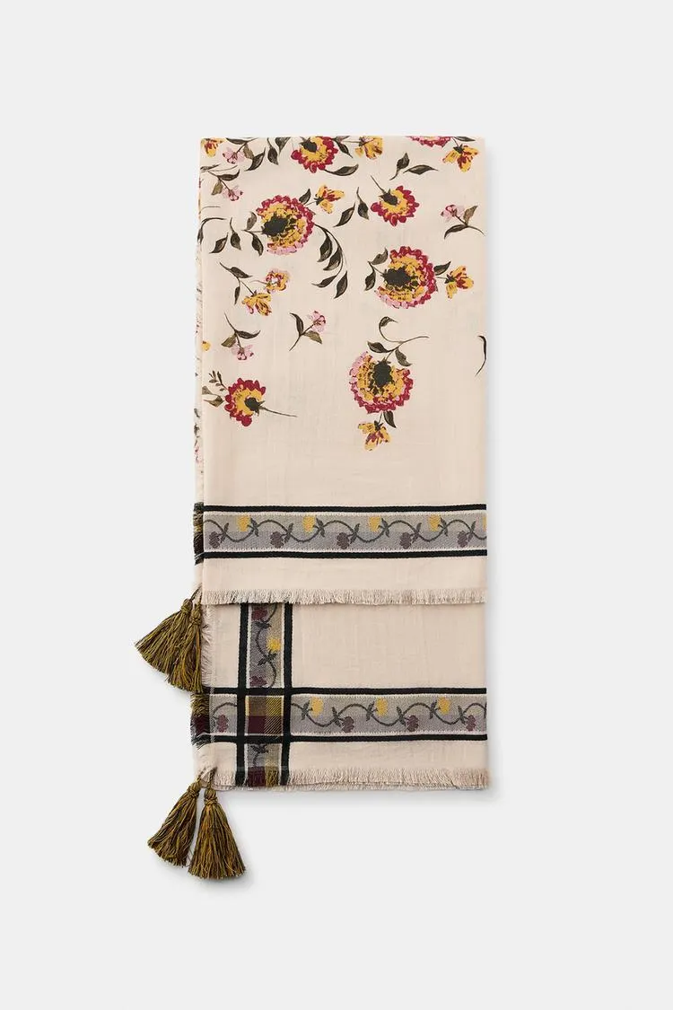 FLORAL PRINT WOOL SCARF