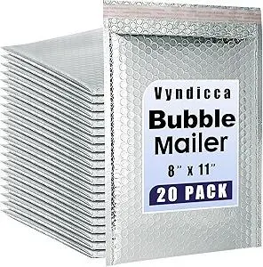 20 Pack Thermal Bubble Mailer,8 x 11" Metallic Bubble Mailers,Self Seal Cool Bubble Mailers,Foil Mailing Envelopes, Waterproof Padded Envelopes,Insulated Shipping Bags for Cold Shipping