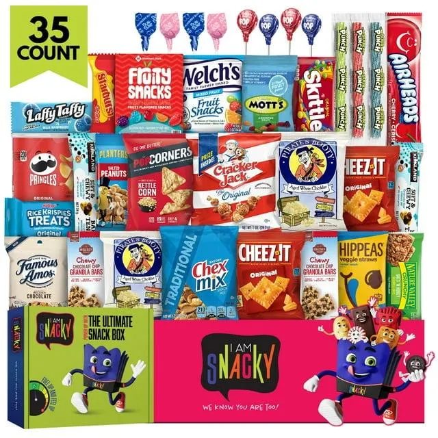I AM Snacky - Snack Box (35 Count) Chips Candies Sweets for Home & Office