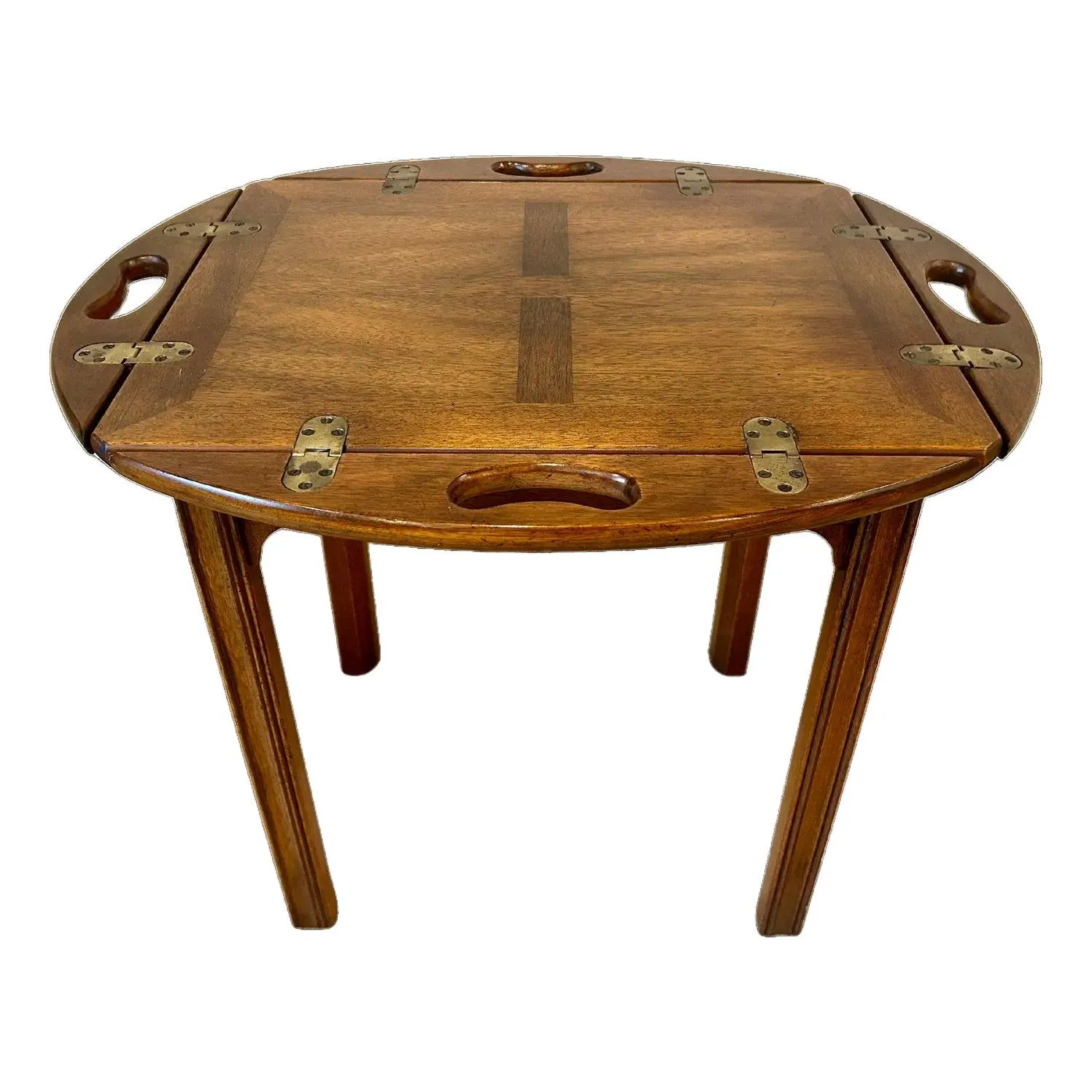 Baker Furniture English Chippendale Campaign Style Butler’s Tray Coffee Table, Circa 1980s