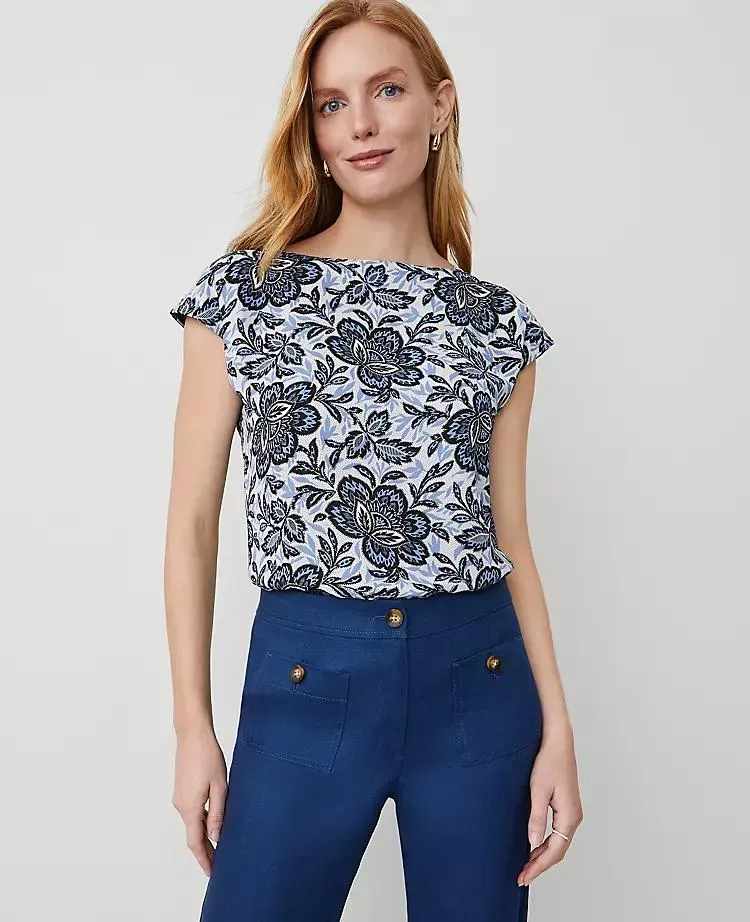 Floral Boatneck Shirttail Blouse