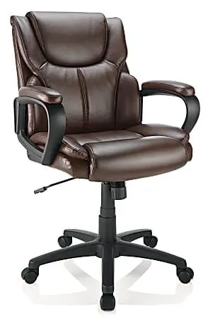 Realspace® Mayhart Vinyl Mid-Back Chair, Brown/Black, BIFMA Compliant