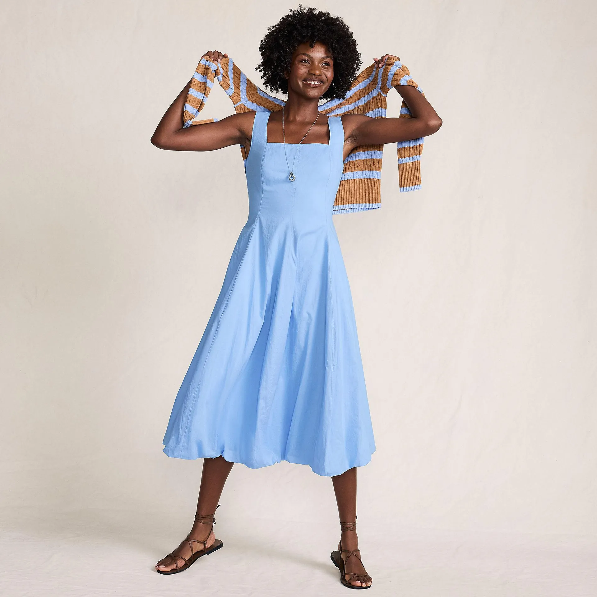 Women's Sleeveless Cambric Bubble Hem Midi Dress
