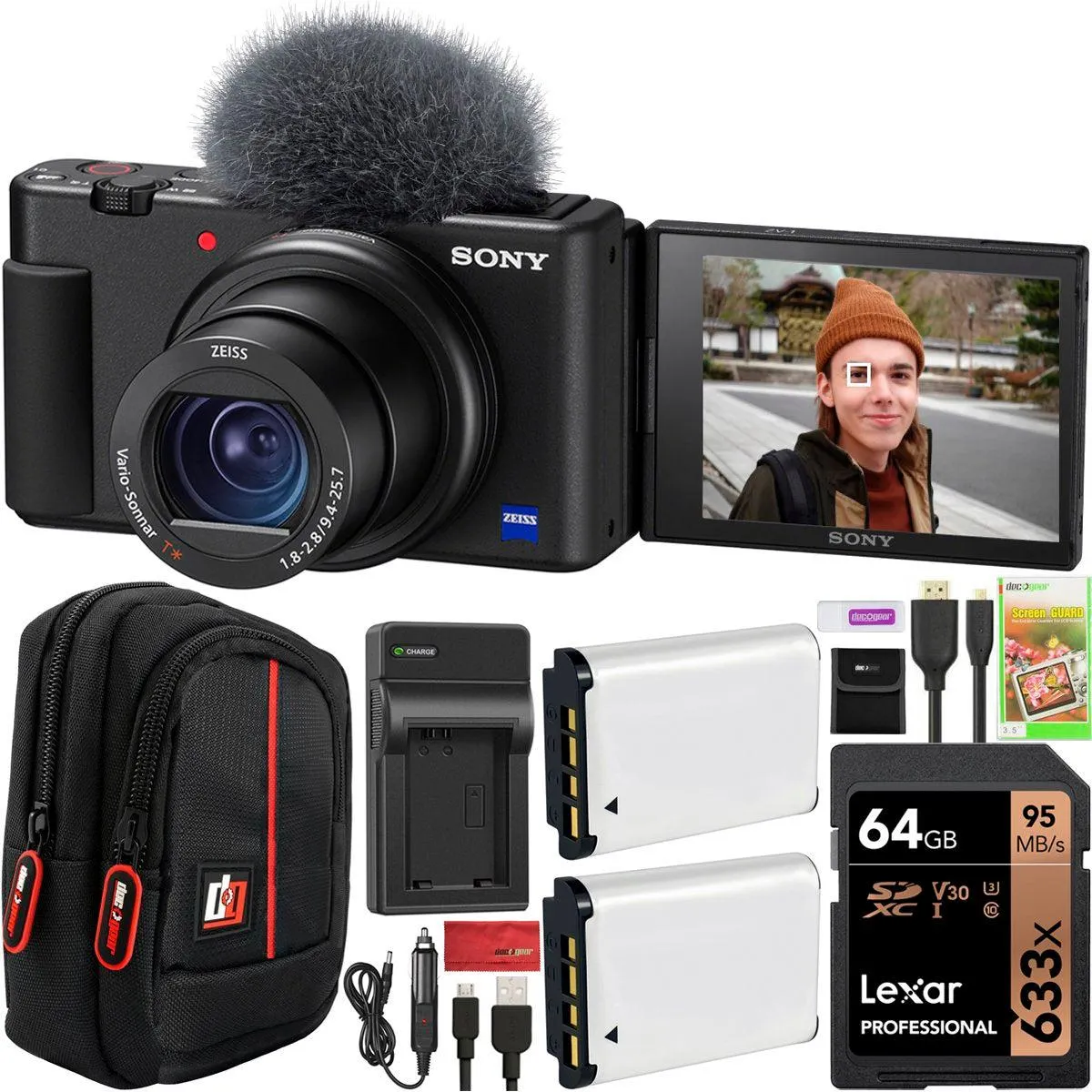 Sony ZV-1 Compact Digital Vlogging 4K Video Camera Content Creators 2 Battery Bundle