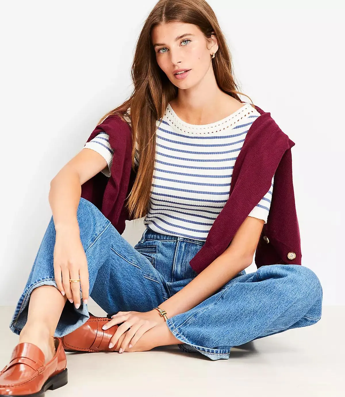 Striped Crochet Trim Sweater Tee