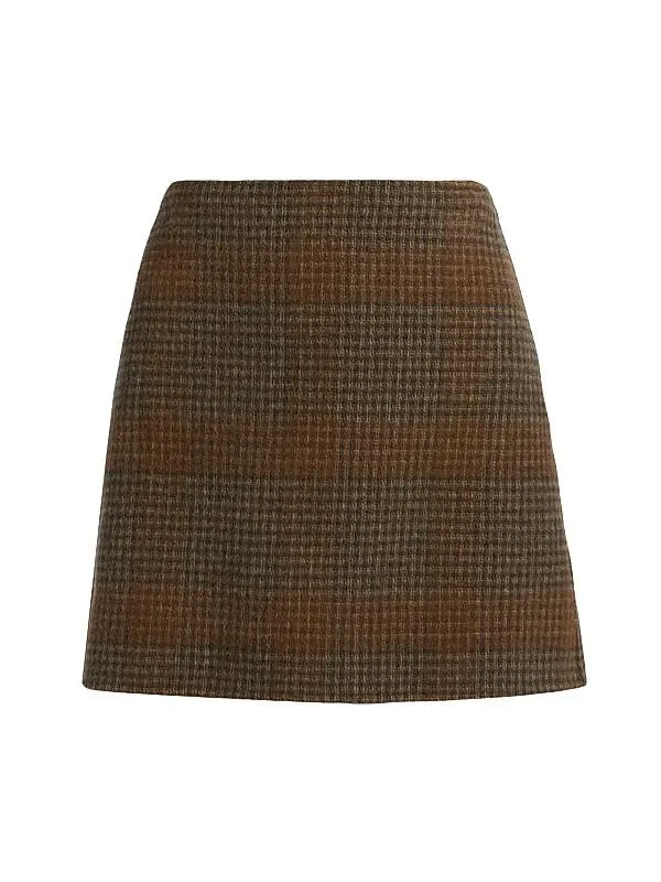 Plaid Wool-Cashmere A-Line Miniskirt