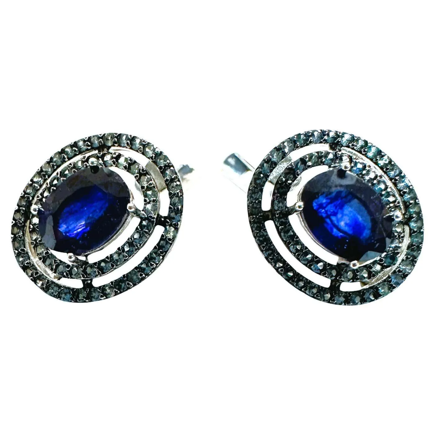 New 2.4 Carat Blue Kyanite and Diamond Cut Blue Sapphire Earrings