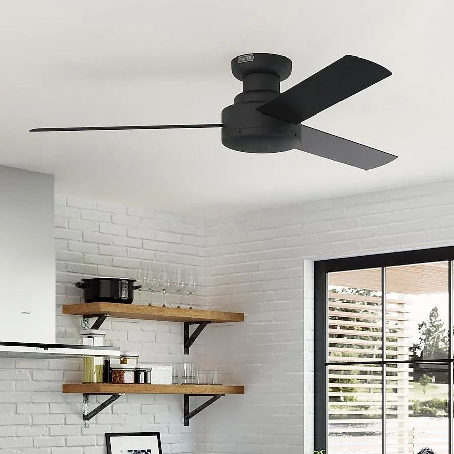 Hunter Presto SureSpeed 52-in Matte Black with Matte Black Blades Flush Mount Propeller Ceiling Fan Without Light 3 -Blade