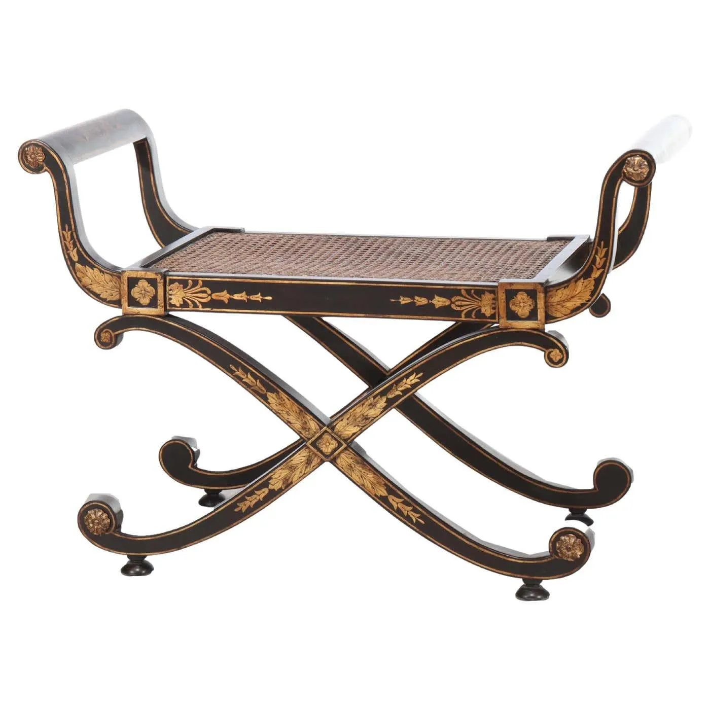 Vintage John Richard Neoclassical Ebonized & Stenciled Savonarola Chair 20thC