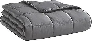 L'AGRATY Weighted Blanket for Adults- Dark Grey, 48"x72", 15lbs, Twin Full Size Heavy Throw Blanket, Cooling, Breathable, Microfiber with Glass Beads, Big, Washable, All-Season