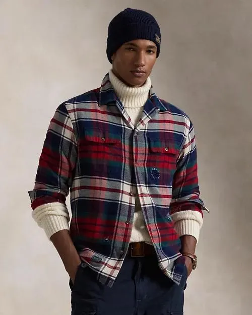 Classic Fit Plaid Flannel Camp Shirt