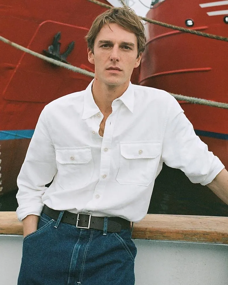 Linen-cotton blend twill workshirt