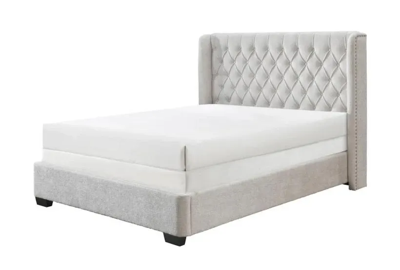 Delly White Queen Diamond Tufted Chenille Upholstered Wingback Shelter Bed