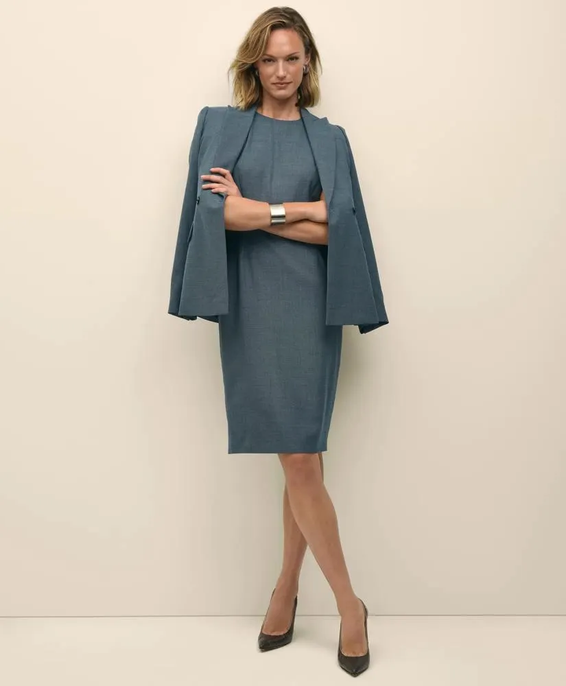 Merino Wool Blend Short-Sleeve Birdseye Sheath Dress