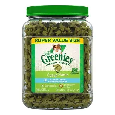FELINE GREENIES Natural Dental Care Cat Treats Catnip Flavor, 21 Ounce Tub